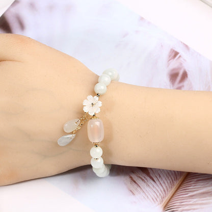 Natural Buddha Stone White Jade Dual-Blessing Bracelet