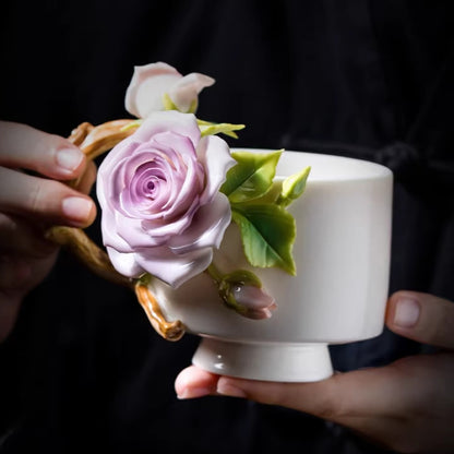 Handcrafted Heritage Porcelain Cup – Roses Blooming from the Surface | Zen Ara Grove