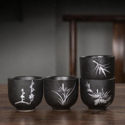 Zen meditation matte black pottery water cup