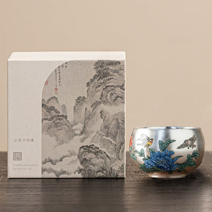 999 Silver Tea Cup – Emblem of Serenity & Blessing – Fine Hammered Finish | Zen Ara Grove