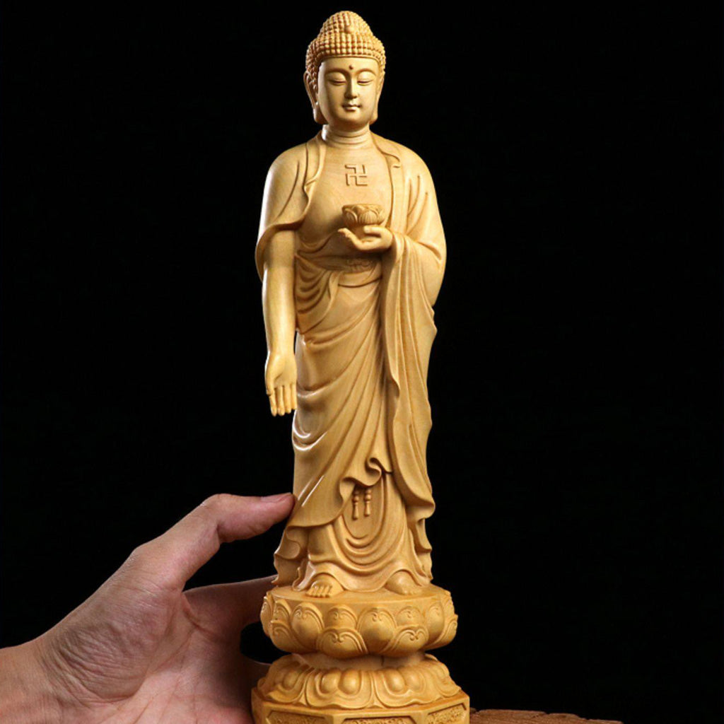 Hand‑Carved Boxwood Triple Holy Buddha Statue – Symbol of Compassion, Wisdom & Enlightenment | Zen Ara Grove