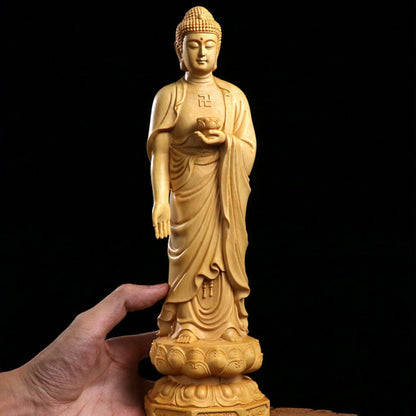 Hand‑Carved Boxwood Triple Holy Buddha Statue – Symbol of Compassion, Wisdom & Enlightenment | Zen Ara Grove