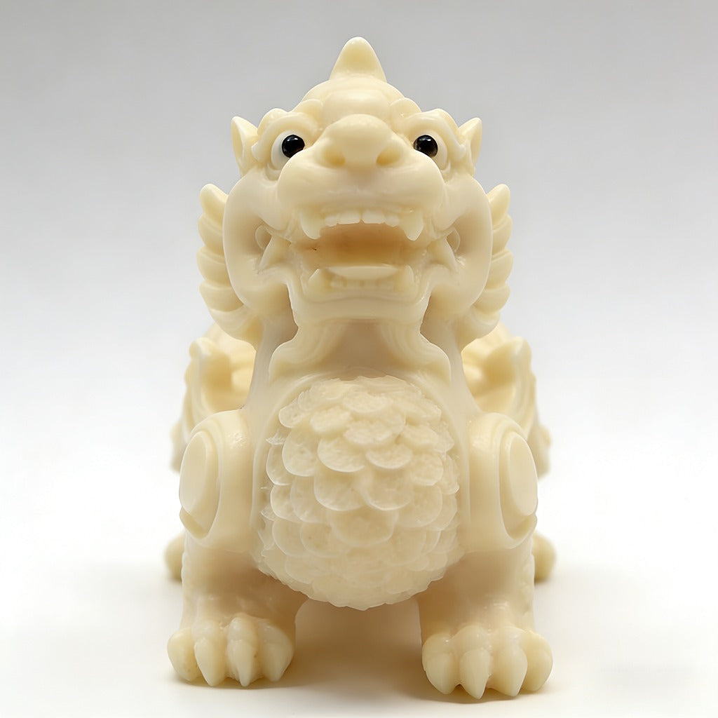 Hand-Carved Tagua Three Auspicious Beasts – Dragon, Qilin & Pixiu Figurine Set | Zen Ara Grove