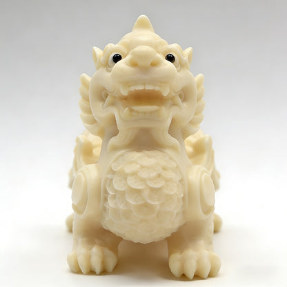 Hand-Carved Tagua Three Auspicious Beasts – Dragon, Qilin & Pixiu Figurine Set | Zen Ara Grove
