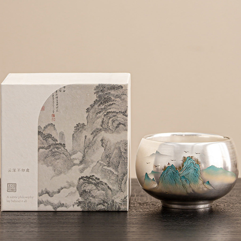 999 Silver Tea Cup – Emblem of Serenity & Blessing – Fine Hammered Finish | Zen Ara Grove