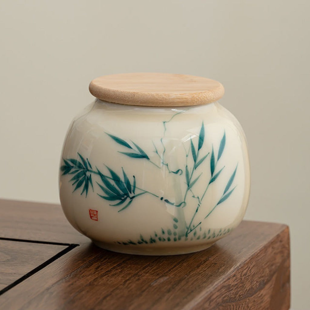 Hand-painted Ceramic Tea Canister – Airtight Storage for Loose Leaf Tea | Zen Ara Grove