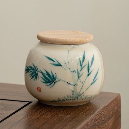 Hand-painted Ceramic Tea Canister – Airtight Storage for Loose Leaf Tea | Zen Ara Grove