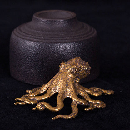 Tiny Brass Octopus Sculpture – Ocean-Inspired Charm in a Pocket Size | Zen Ara Grove