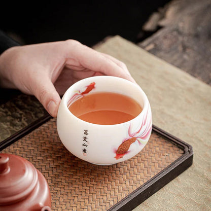 Milky White Ceramic Mug with Koi Motif – Elegant Glaze for Hot and Cold Drinks | Zen Ara Grove