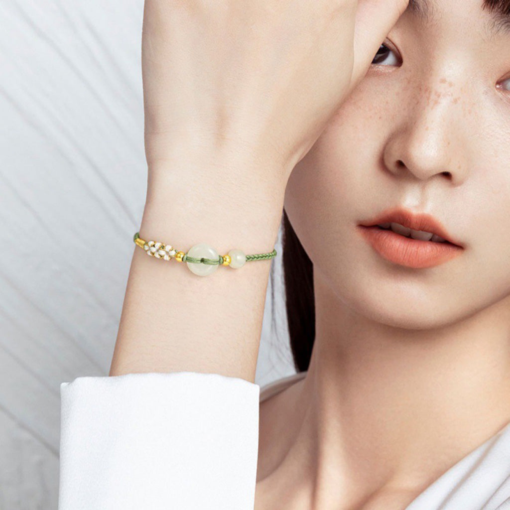 Hetian Jade Peace Circle Bracelet – Classic Handwoven Design | Zen Ara Grove