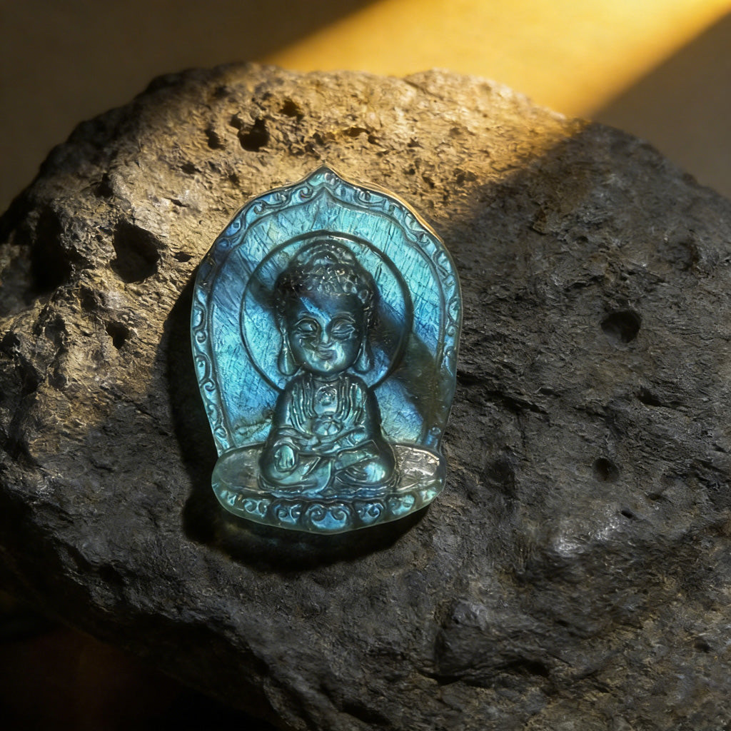 Labradorite Buddha Pendant — Symbol of Peace and Mindfulness | Zen Ara Grove