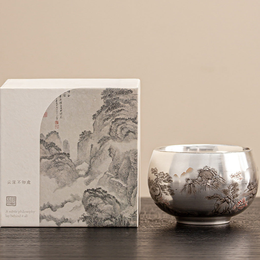 999 Silver Tea Cup – Emblem of Serenity & Blessing – Fine Hammered Finish | Zen Ara Grove