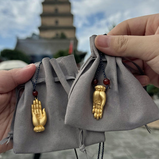 Handcrafted Blue Cord Buddha Palm Necklace – Vow Gesture for Compassion & Fearless Gesture for Courage | Zen Ara Grove