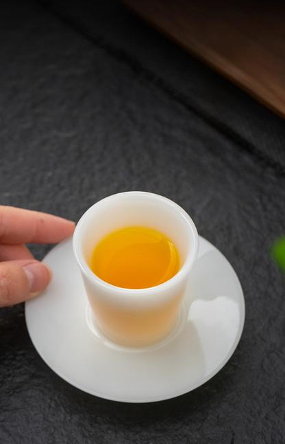 Ice Jade Glaze Porcelain Teacup – Smooth Sheep Fat Luster | Zen Ara Grove