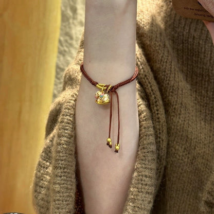 Adjustable Handmade Woven Bracelet with Drip-Glazed Sand Gold Horse Charm | Zen Ara Grove