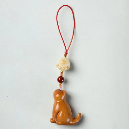 Small Leaf Red Sandalwood Green Sandalwood Sandalwood Sitting Cat Sooth Phone Hanging Decoration | Zen Ara Grove