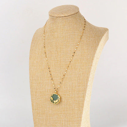 Jade Koi and Lotus Medallion Necklace with Gold-Tone Openwork Frame — Luck & Renewal