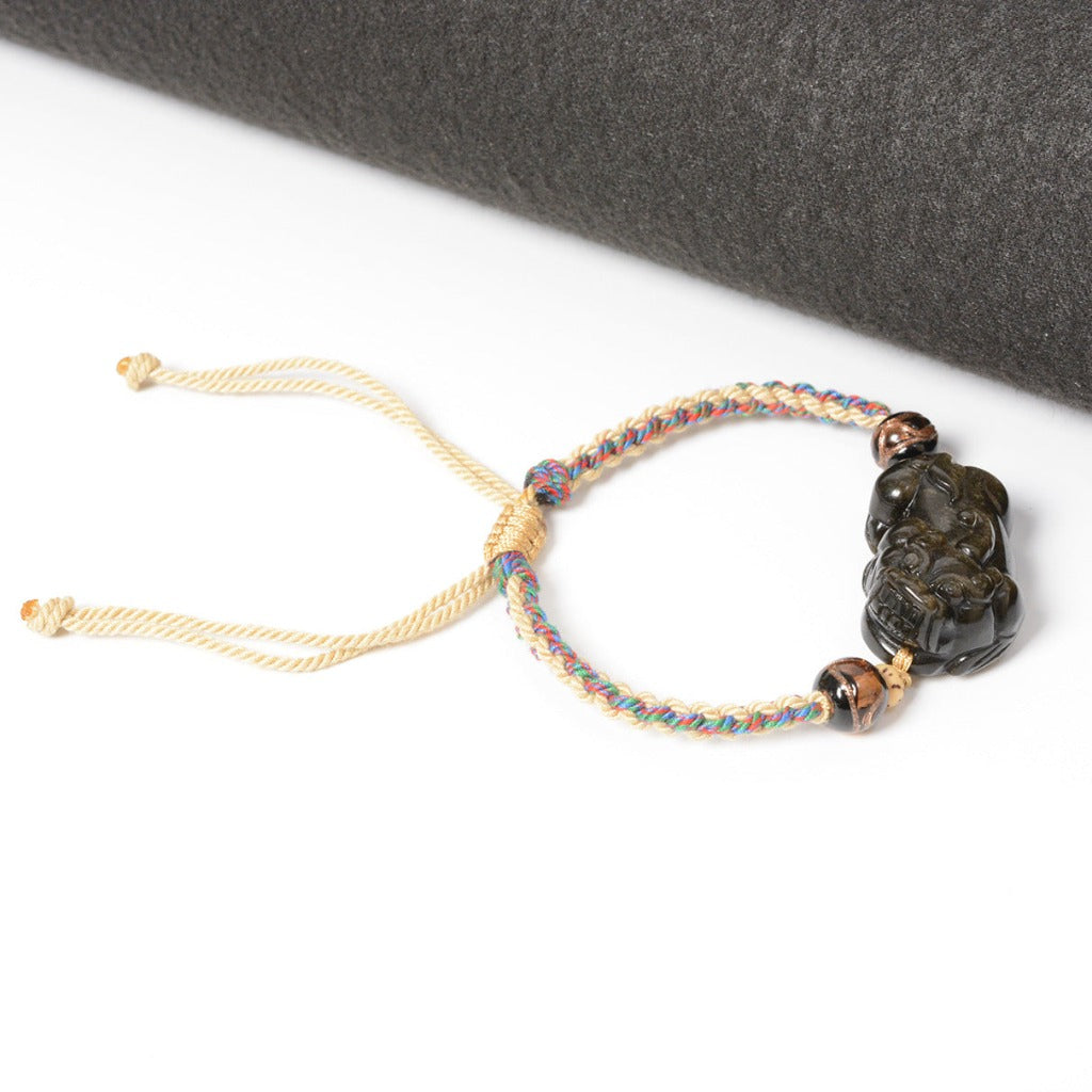 Natural Golden Sheen Obsidian Pi Yao Braided Bracelet