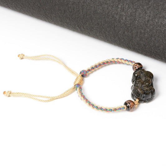 Natural Golden Sheen Obsidian Pi Yao Braided Bracelet
