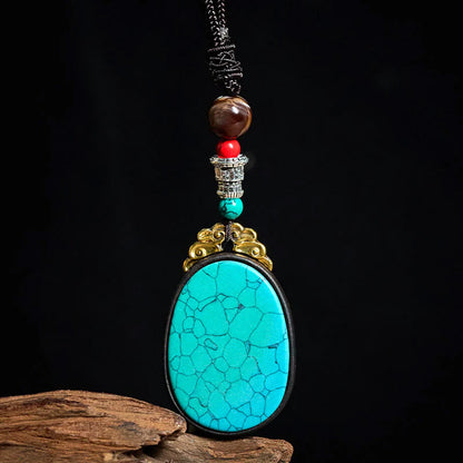 Ebony Wood Statement Pendant Necklace in Blue-Green or Red