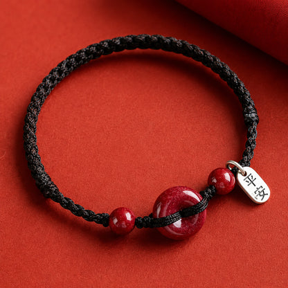Adjustable Cinnabar Peace Buckle Cord Bracelet — Balance & Good Wishes