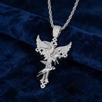 Full Diamond Peace Dove Cross Pendant Necklace – Symbol of Faith and Harmony | Zen Ara Grove