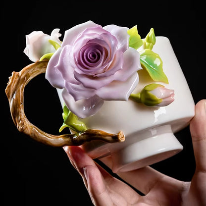 Handcrafted Heritage Porcelain Cup – Roses Blooming from the Surface | Zen Ara Grove