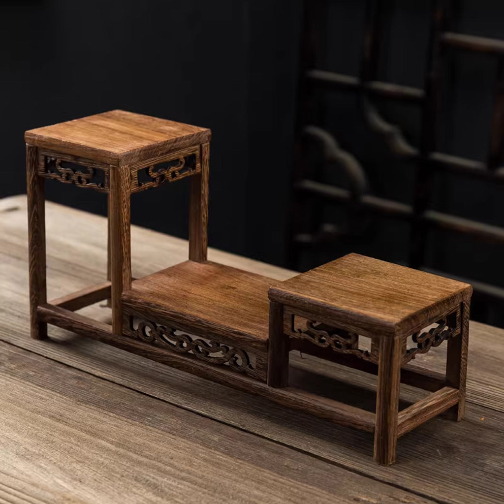 Handcrafted Macassar Ebony Tiered Display Stand – Elegant Heritage for Tea Sets, Bonsai & Collectibles | Zen Ara Grove