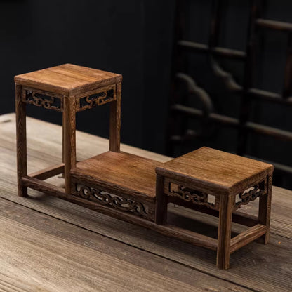Handcrafted Macassar Ebony Tiered Display Stand – Elegant Heritage for Tea Sets, Bonsai & Collectibles | Zen Ara Grove