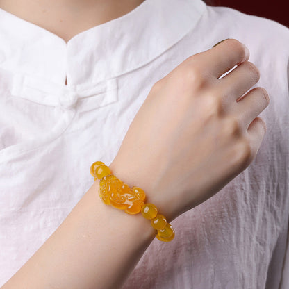 Handcrafted Yellow Chalcedony Pixiu Bracelet – Wealth & Prosperity | Zen Ara Grove