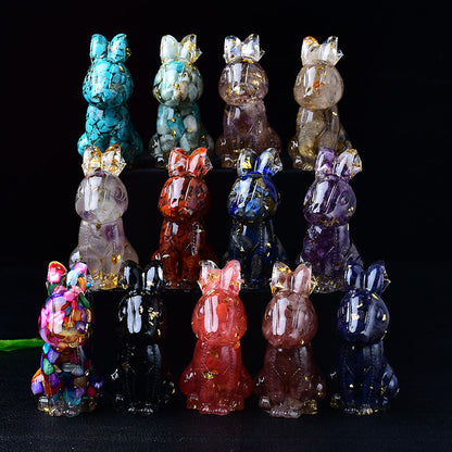 Handmade Epoxy Resin Rabbit Decor – Embedded Natural Healing Crystals | Zen Ara Grove