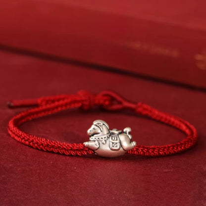 Sterling Silver Horse Charm Bracelet – Adjustable Braided Cord for Good Fortune | Zen Ara Grove