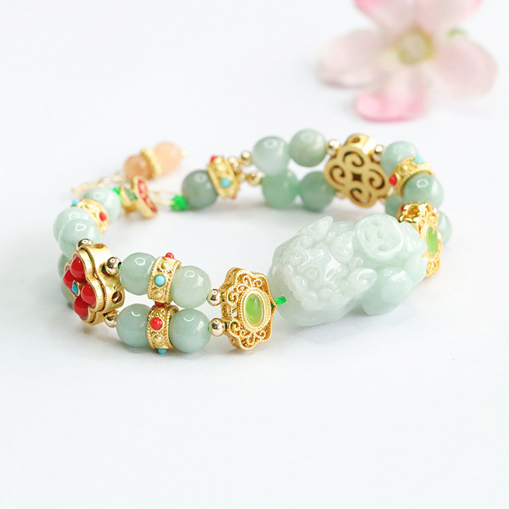 Natural Jade Pixiu Double‑Layer Bracelet – Symbol of Wealth and Blessing | Zen Ara Grove