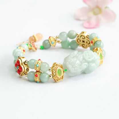 Natural Jade Pixiu Double‑Layer Bracelet – Symbol of Wealth and Blessing | Zen Ara Grove