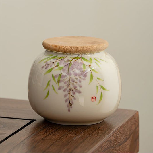 Hand-painted Ceramic Tea Canister – Airtight Storage for Loose Leaf Tea | Zen Ara Grove
