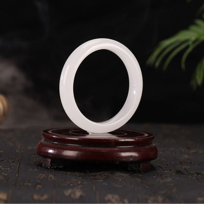 Misty Mountain Jade Bangle – Whisper of Serenity and Harmony in White & Green | Zen Ara Grove