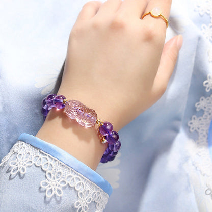 Handcrafted Natural Amethyst Pixiu Bracelet – Love & Prosperity | Zen Ara Grove