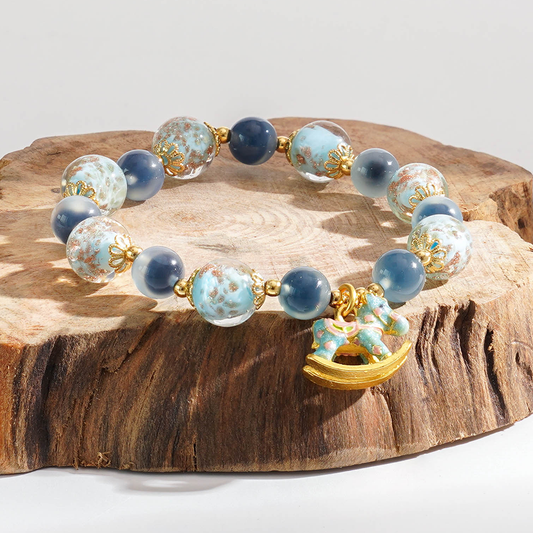 LIMITED TIME OFFER-Handcrafted Blue Agate and Luminous Glass Bead Bracelet –  A Symbol of Joy and Protection | Zen Ara Grove
