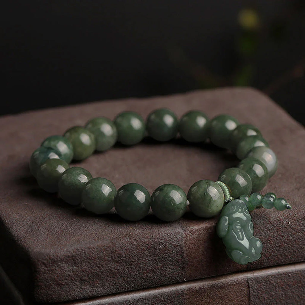 Natural Jade Pixiu Beaded Bracelet – Prosperity & Protection | Zen Ara Grove