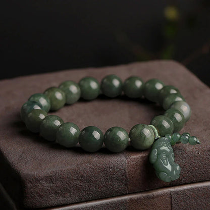 Natural Jade Pixiu Beaded Bracelet – Prosperity & Protection | Zen Ara Grove