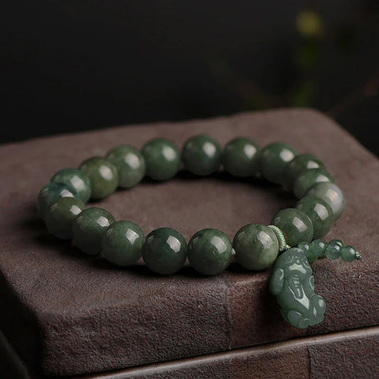Natural Jade Pixiu Beaded Bracelet – Prosperity & Protection | Zen Ara Grove