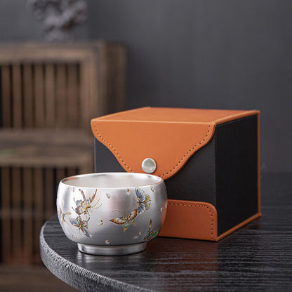 Handmade Silver Cup Gift Set – Sign of Prosperity & Harmony – Artistic Mountain Pattern | Zen Ara Grove