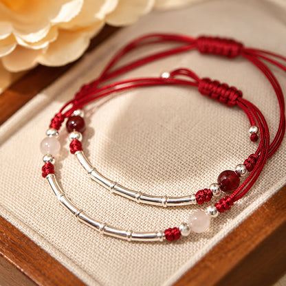 Adjustable S925 Sterling Silver Bamboo Bracelet with Agate