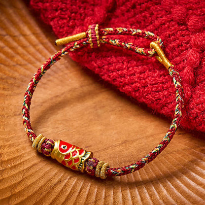 Adjustable Hand-Braided Koi Bracelet with Gold-Tone Details — Perseverance & Good Fortune