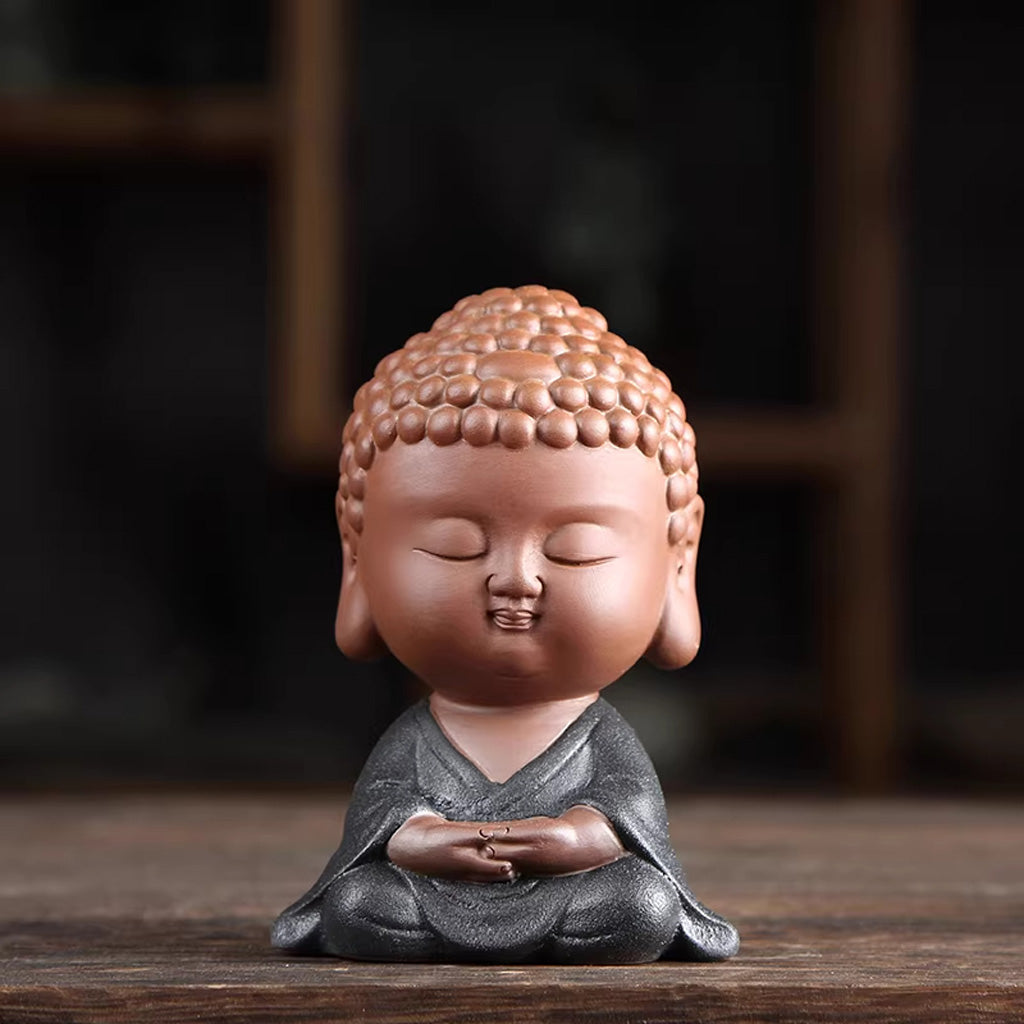Mini Zen Buddha Statue – Purple Clay Ceramic in Meditative Pose for Inner Peace | Zen Ara Grove