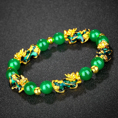 Thermo‑Color Changing Pixiu Obsidian Mantra Bracelet – Symbol of Protection and Fortune | Zen Ara Grove