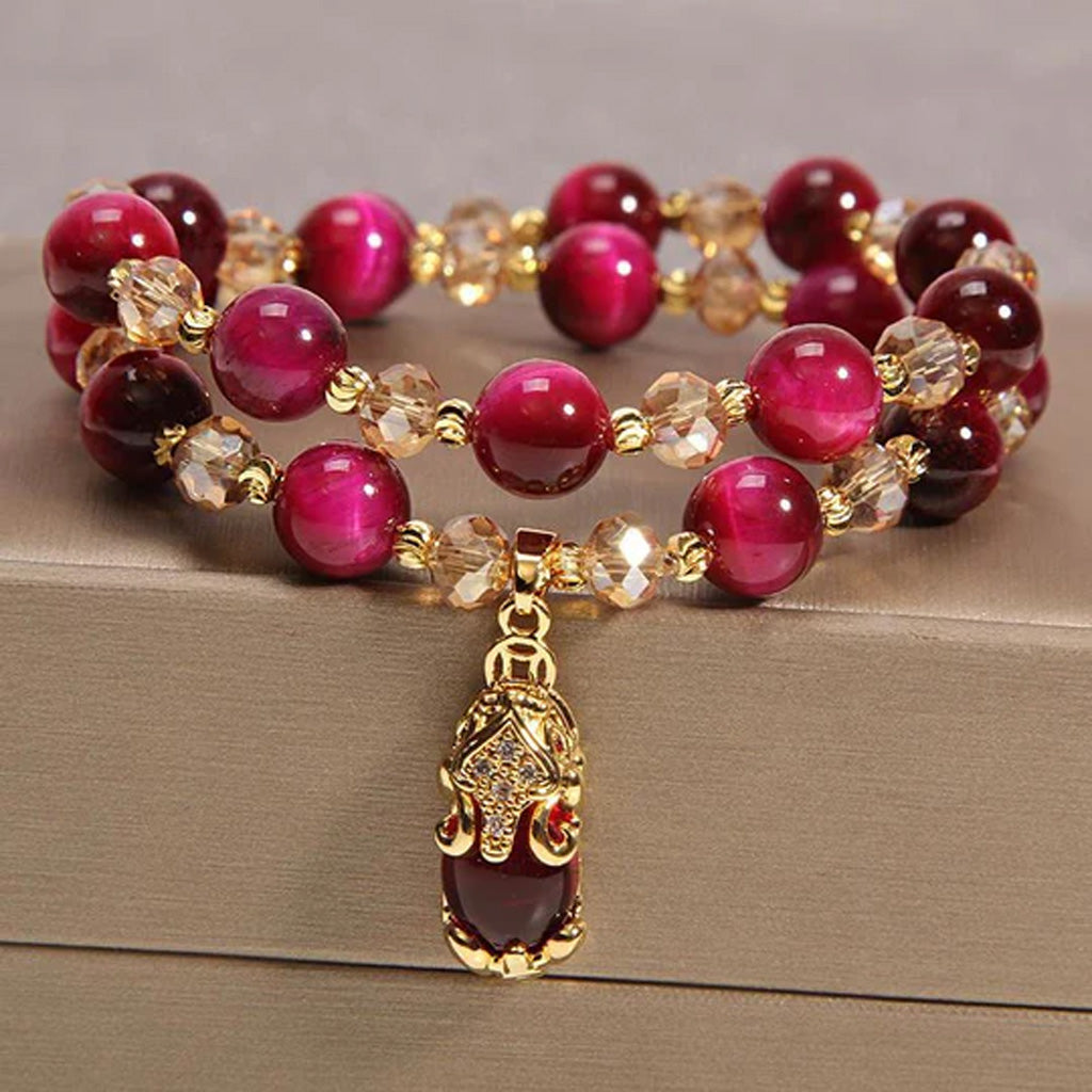 Tiger Eye Pixiu Fox Lucky Bag Double Wrap Bracelet for Protection Confidence and Prosperity | Zen Ara Grove