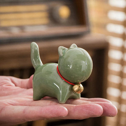Mini Cute Lucky Bell Cat Tea Pet Ceramic Home Desk Figurine Decoration| Zen Ara Grove
