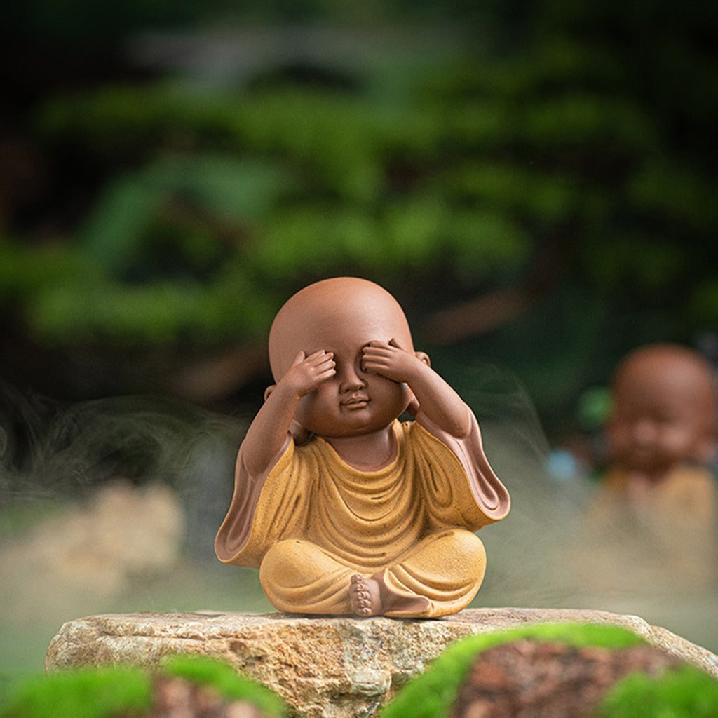 Handcrafted Ceramic "Four-Nos" Monk Statues – Symbol of Inner Calm & Thoughtful Living | Zen Ara Grove