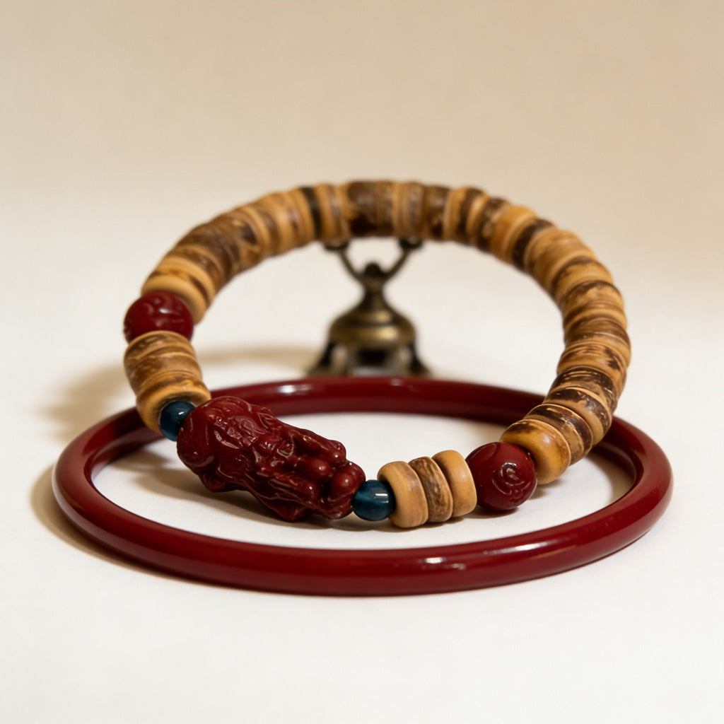 Limited Time Offer · Coconut Shell & Cinnabar Pixiu Layered Bracelet Set – Charm of Prosperity | Zen Ara Grove